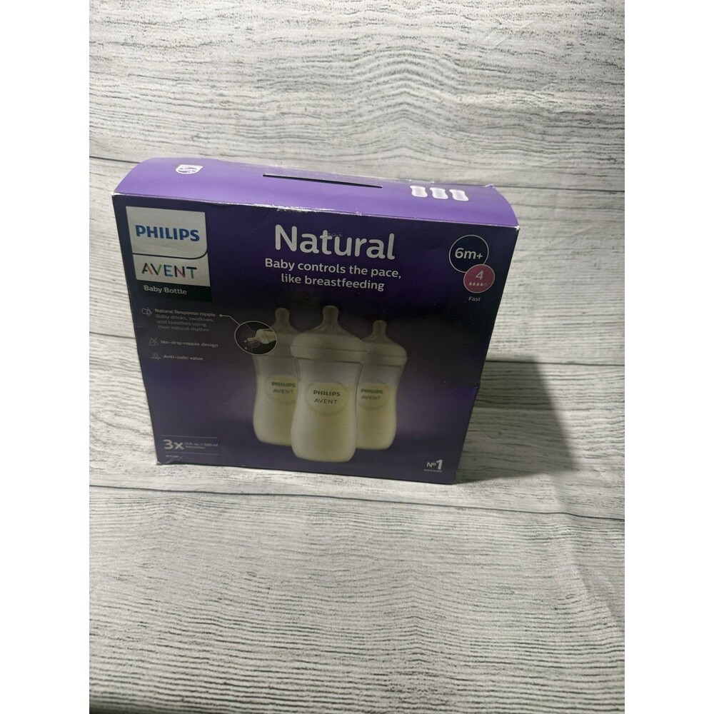 NEW Philips Avent 3 Pack Natural Baby Bottles 9oz / 6mos+  Open Box